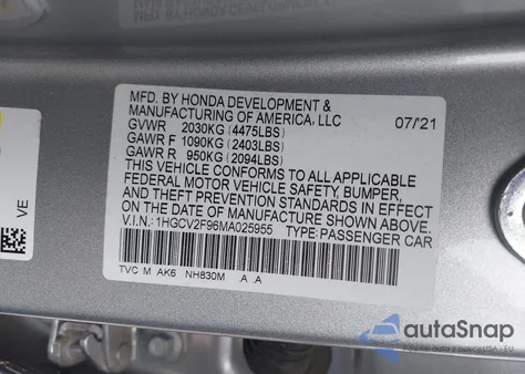 2021 Honda Accord Touring z USA, uszkodzony, nr VIN 1HGCV2F96MA025955